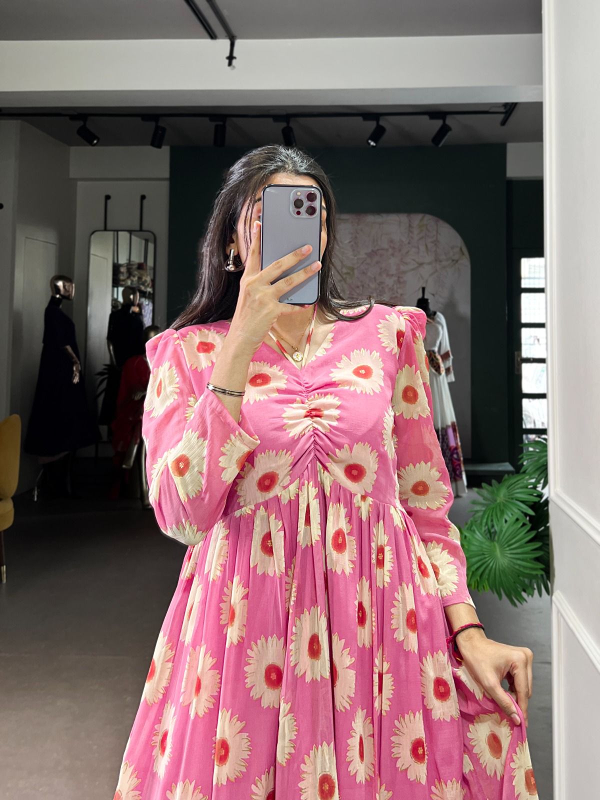 Vibrant Pink Floral Print Tiered Midi One Piece Dress