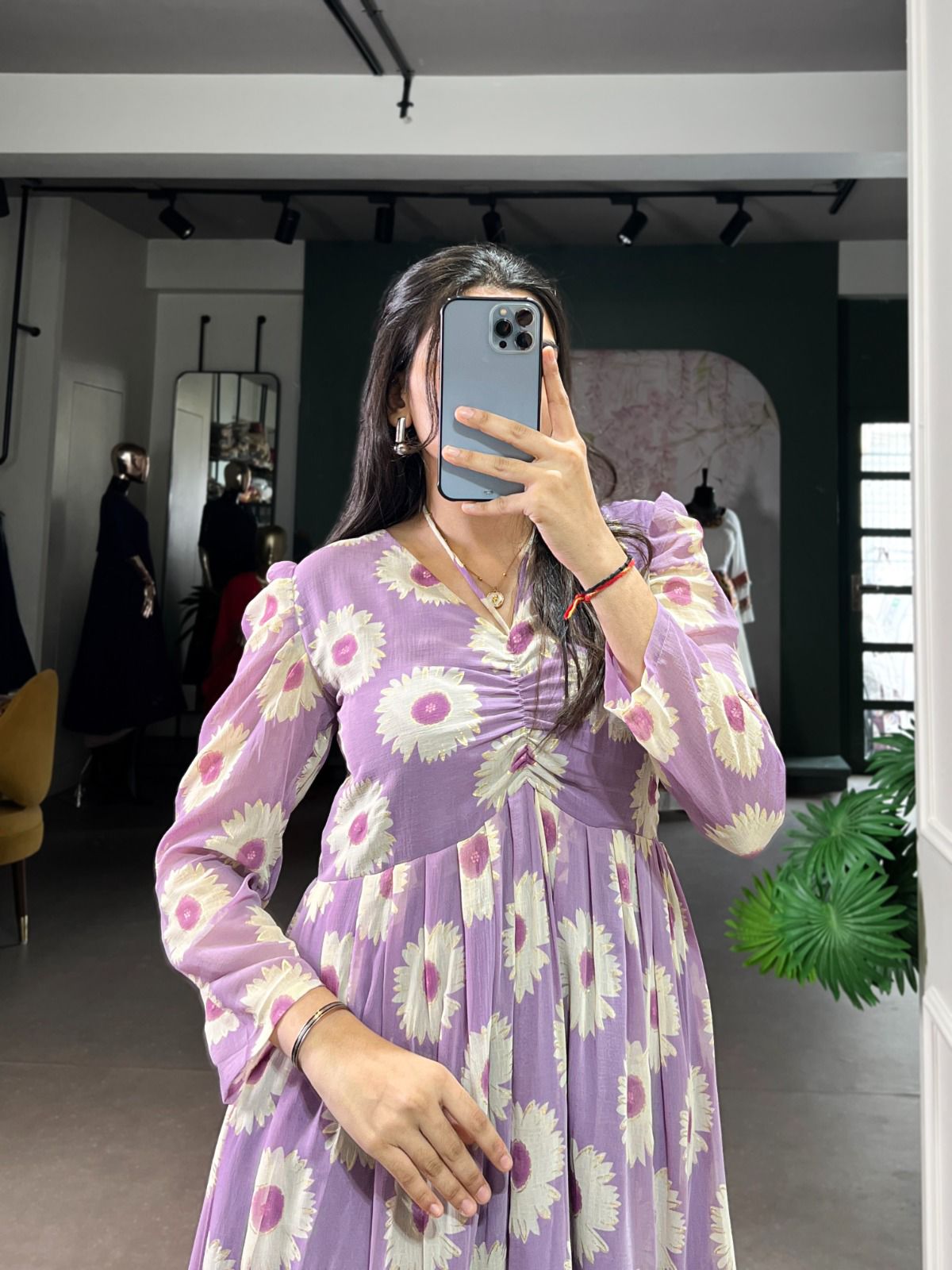 Boho Lavender Flowy Puff Sleeves One Piece Dress