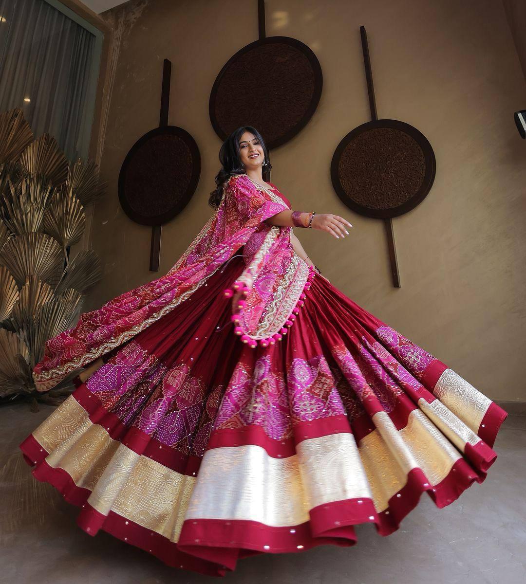 Navratri Special Mirror Work Rani Pink Lehenga Choli