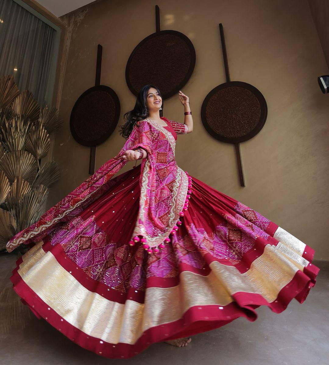 Navratri Special Mirror Work Rani Pink Lehenga Choli