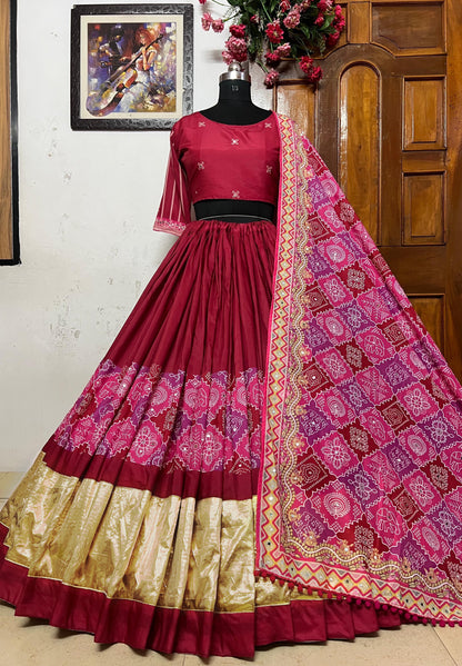 Navratri Special Mirror Work Rani Pink Lehenga Choli