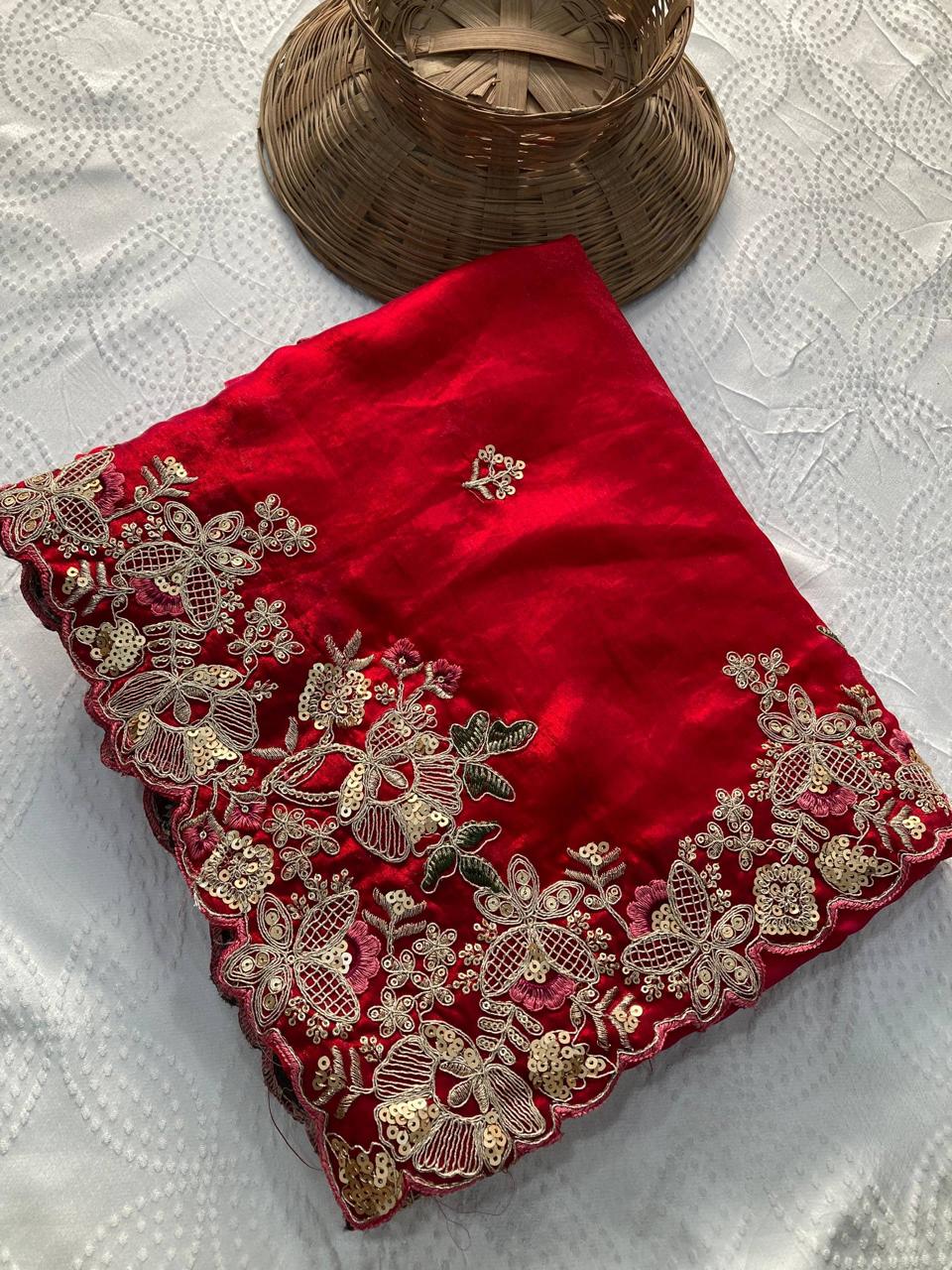 Radiant Pink Georgette Saree with  Floral Embroidery