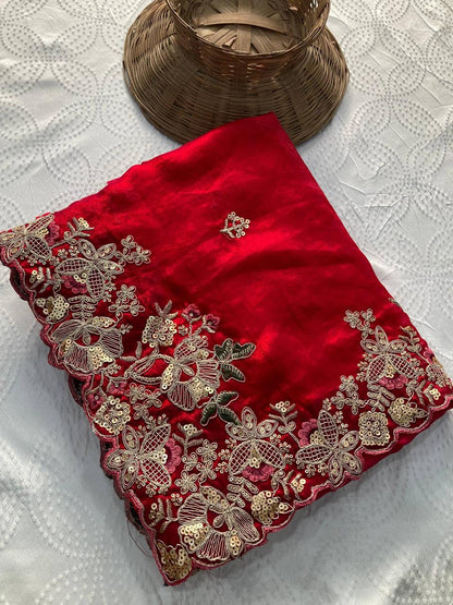 Radiant Pink Georgette Saree with  Floral Embroidery