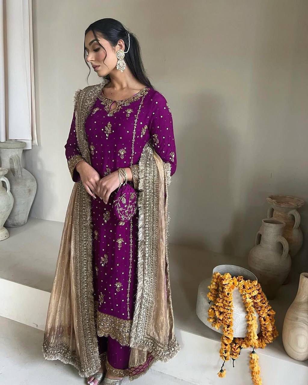 The Royal Amethyst Heavy Embroidered Suit Set