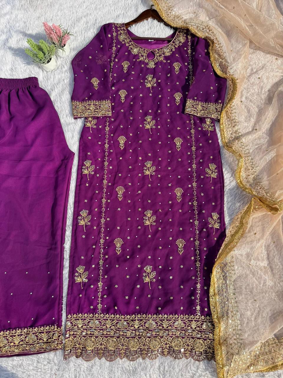 The Royal Amethyst Heavy Embroidered Suit Set