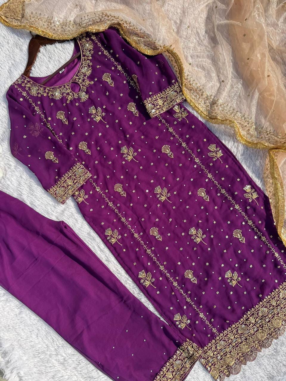 The Royal Amethyst Heavy Embroidered Suit Set
