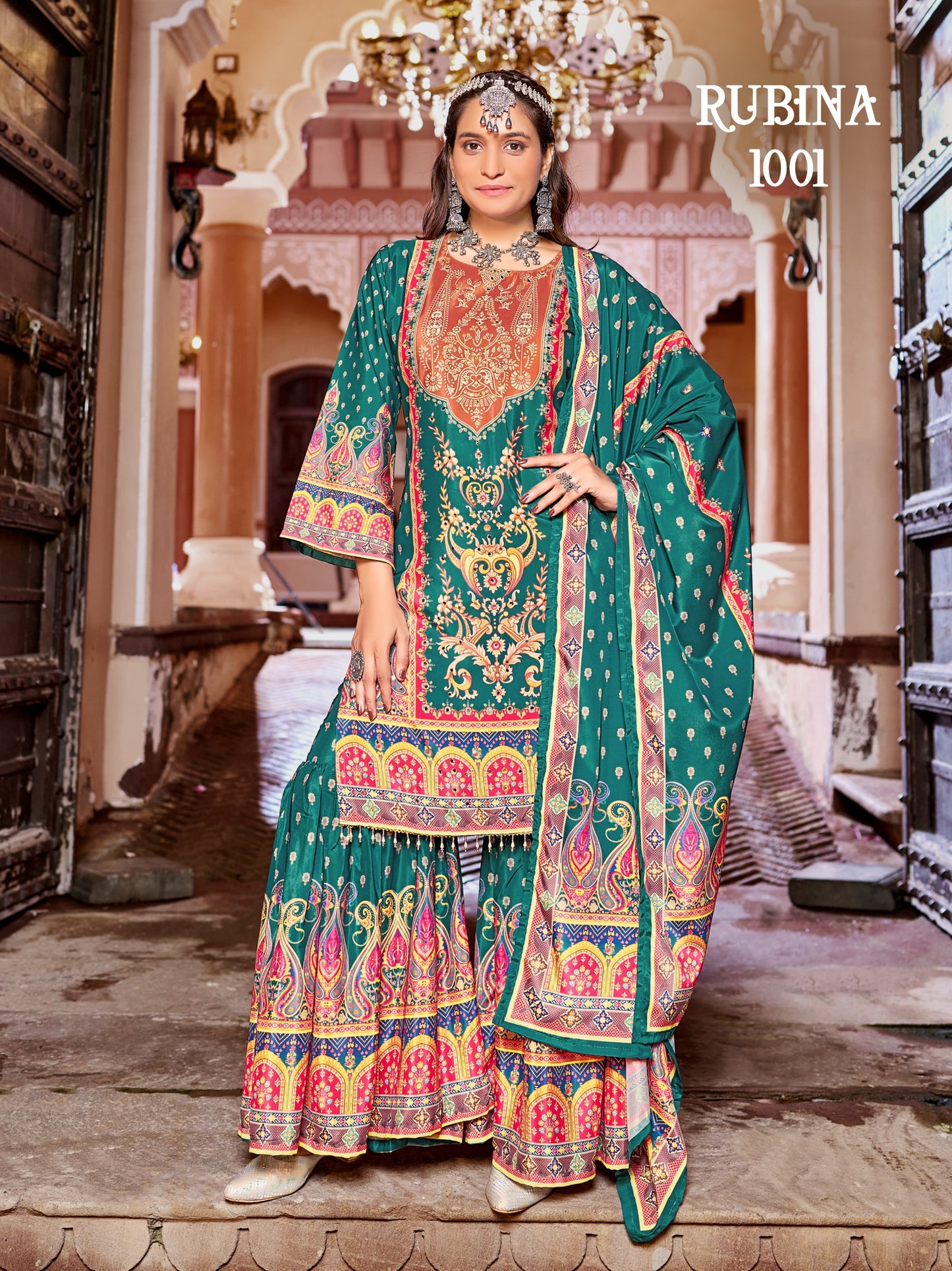 Pure Crepe Silk Digital Printed Pakistani Sharara Suit