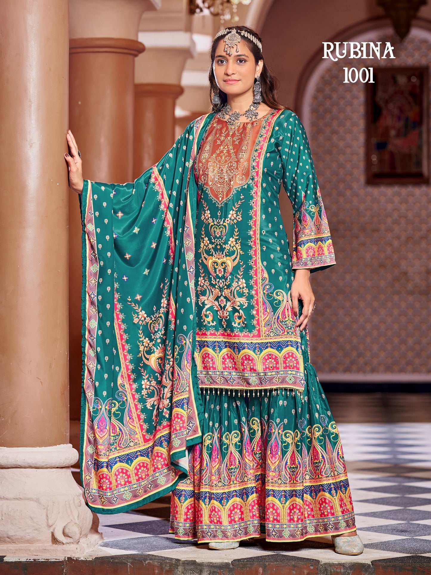Pure Crepe Silk Digital Printed Pakistani Sharara Suit