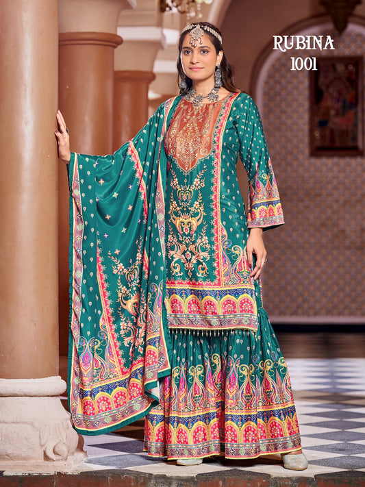 Pure Crepe Silk Digital Printed Pakistani Sharara Suit