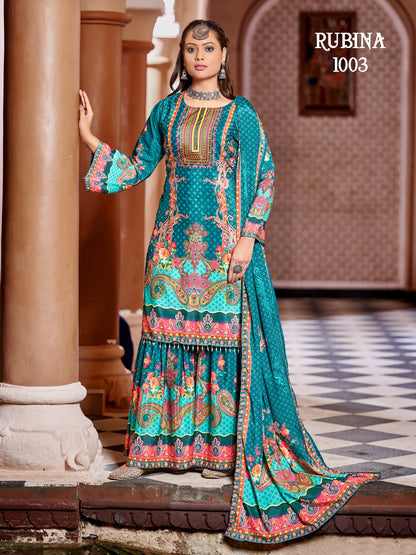 Pure Crepe Silk Digital Printed Pakistani Sharara Suit
