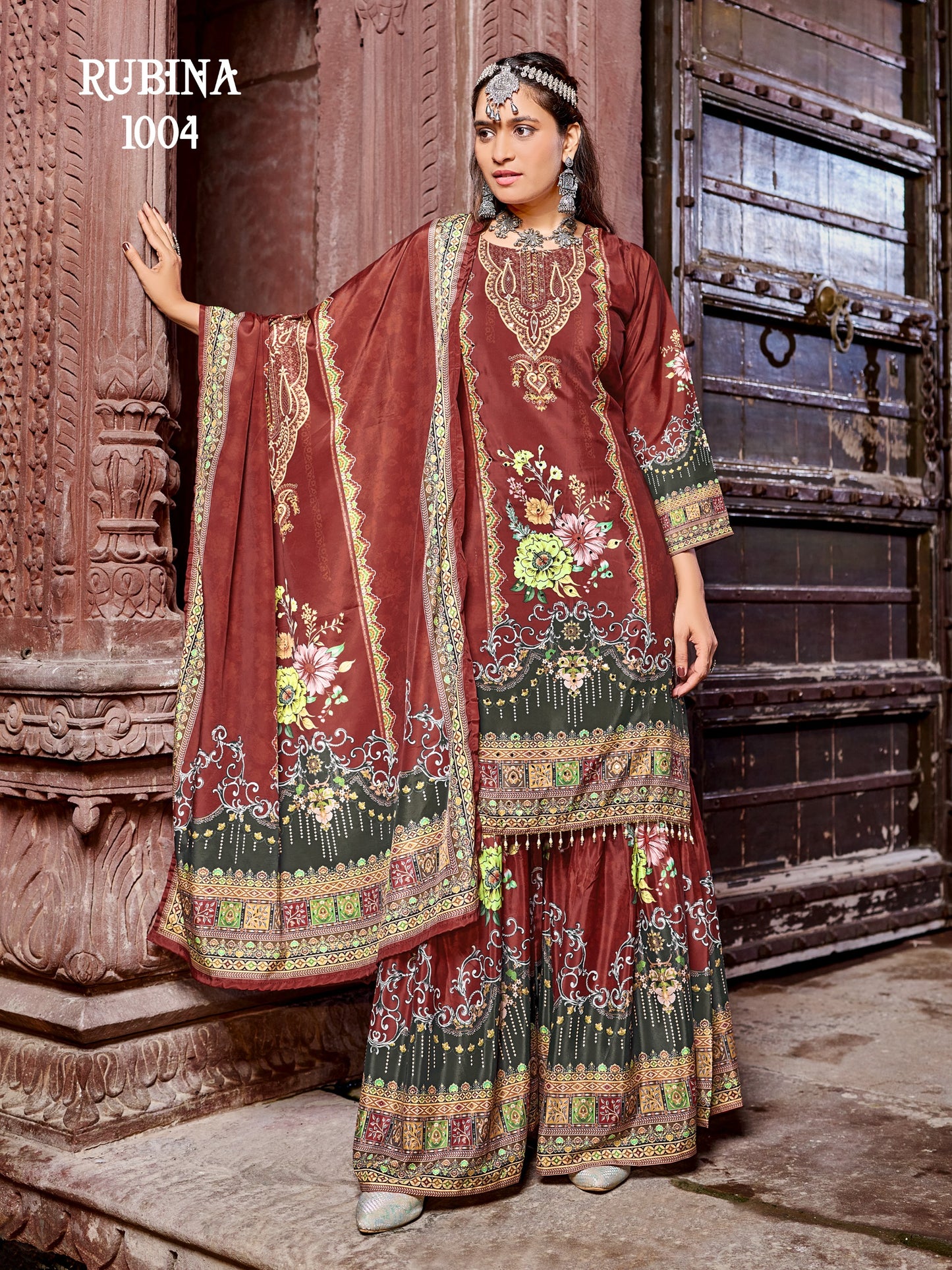 Rubinn Digital Printed Crepe Silk Sharara Suit