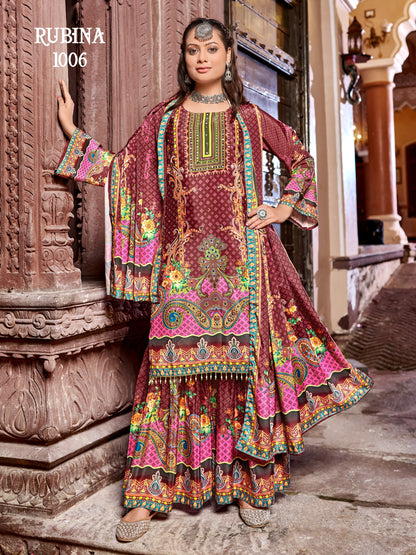 Rubinn Digital Printed Crepe Silk Sharara Suit