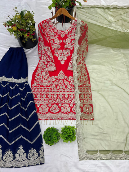 Heavy Zari Embroidered Designer Kurta with Sharara