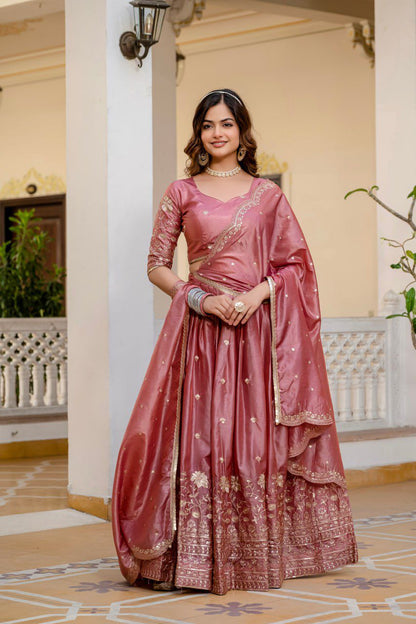 Graceful Pink Embroidered Lehenga Choli with Sequin Detailing
