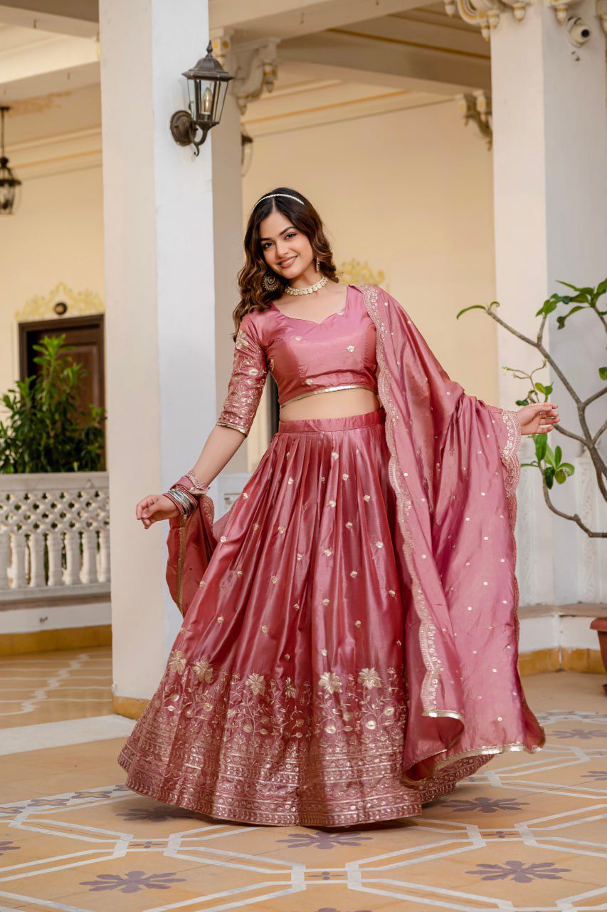 Graceful Pink Embroidered Lehenga Choli with Sequin Detailing