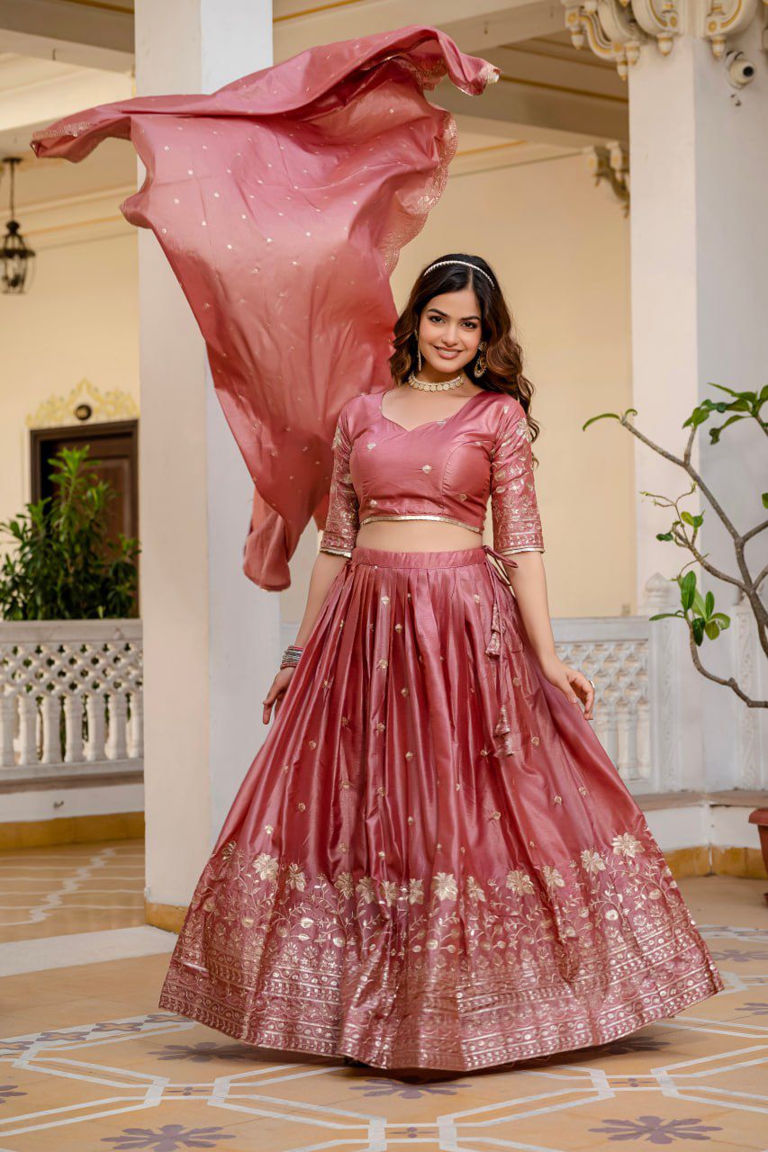 Graceful Pink Embroidered Lehenga Choli with Sequin Detailing