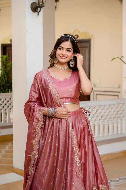 Graceful Pink Embroidered Lehenga Choli with Sequin Detailing