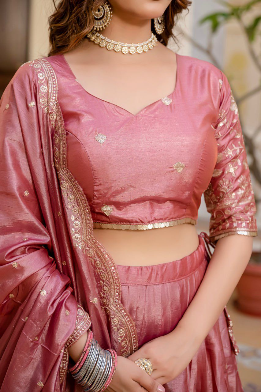 Graceful Pink Embroidered Lehenga Choli with Sequin Detailing