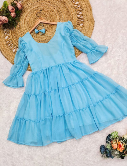 aqua blue with a v-neckline tiered Mini Dress