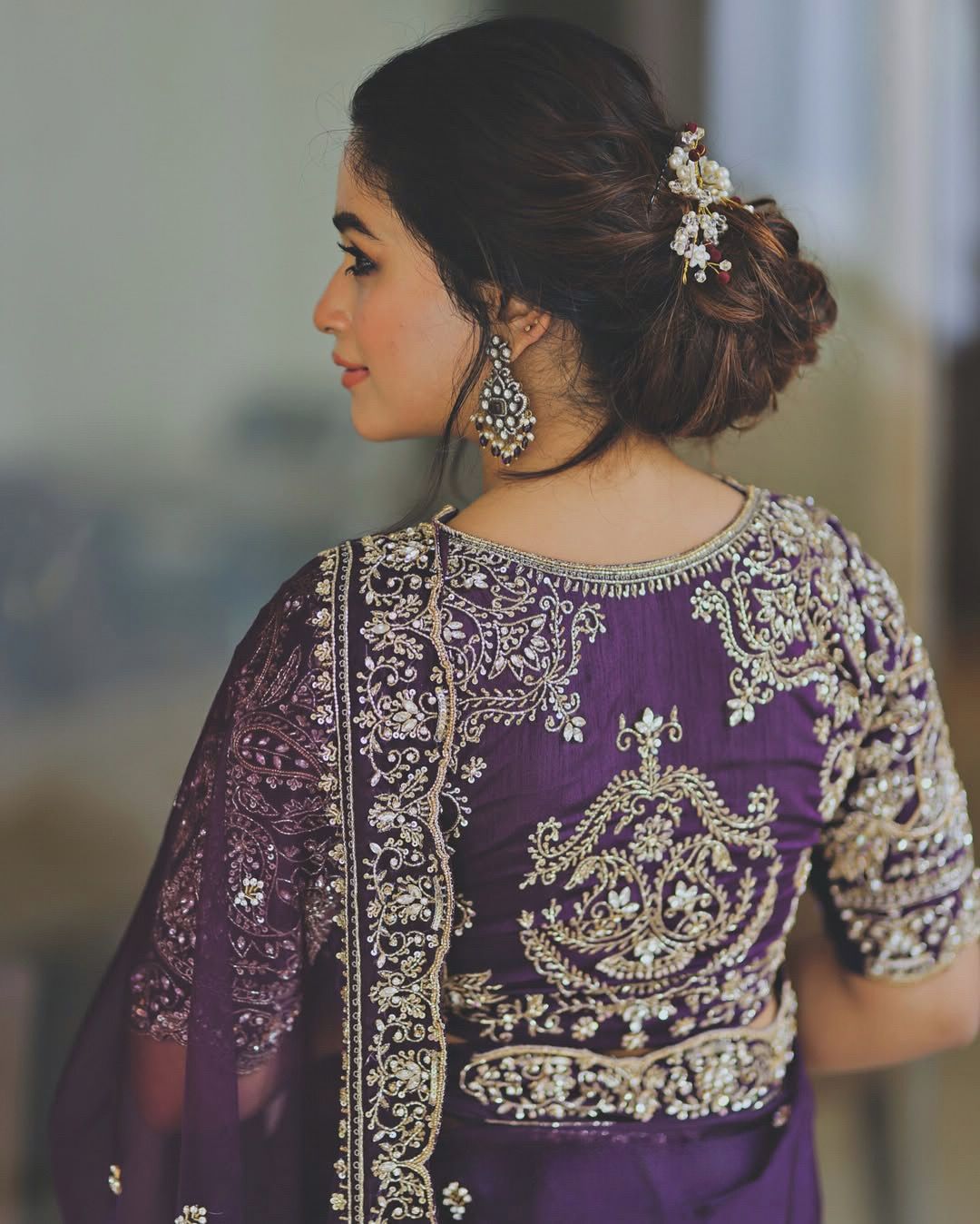 Elegant Exquisite Embroidered Work Purple Saree