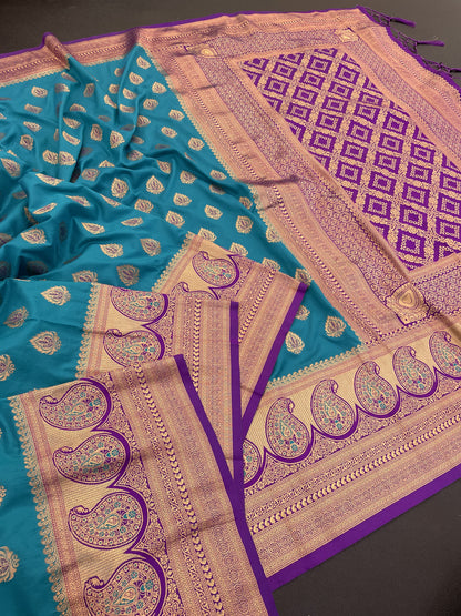 Premium Turquoise Blue Soft Silk Saree