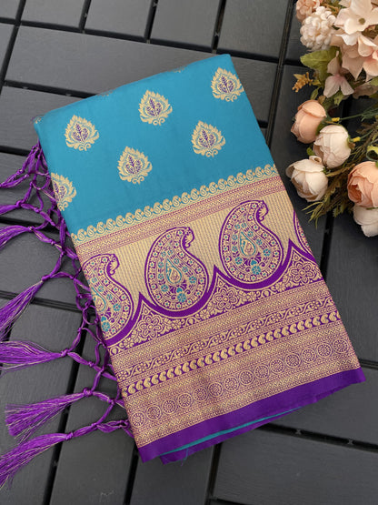 Premium Turquoise Blue Soft Silk Saree