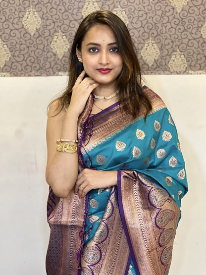 Premium Turquoise Blue Soft Silk Saree