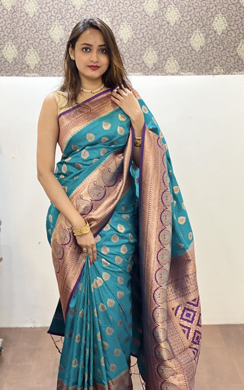 Premium Turquoise Blue Soft Silk Saree