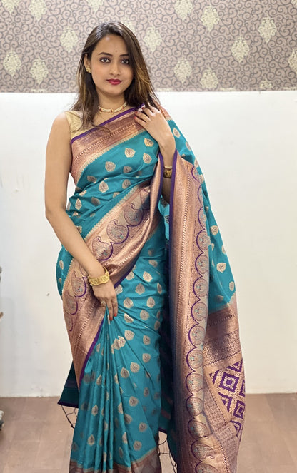 Premium Turquoise Blue Soft Silk Saree