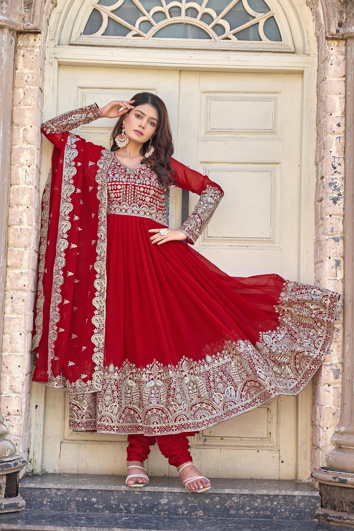 Karwachauth Special Red Georgette Anarkali Gown Set