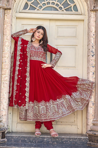 Karwachauth Special Red Georgette Anarkali Gown Set