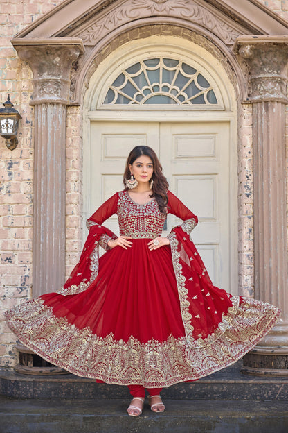 Karwachauth Special Red Georgette Anarkali Gown Set