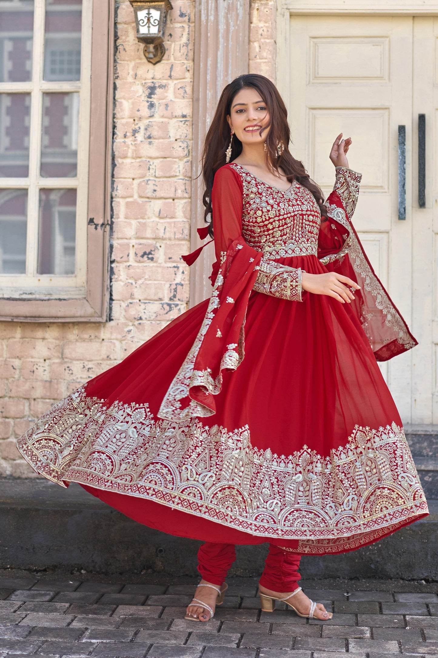 Karwachauth Special Red Georgette Anarkali Gown Set