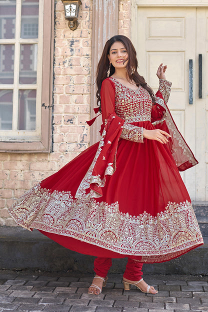 Karwachauth Special Red Georgette Anarkali Gown Set