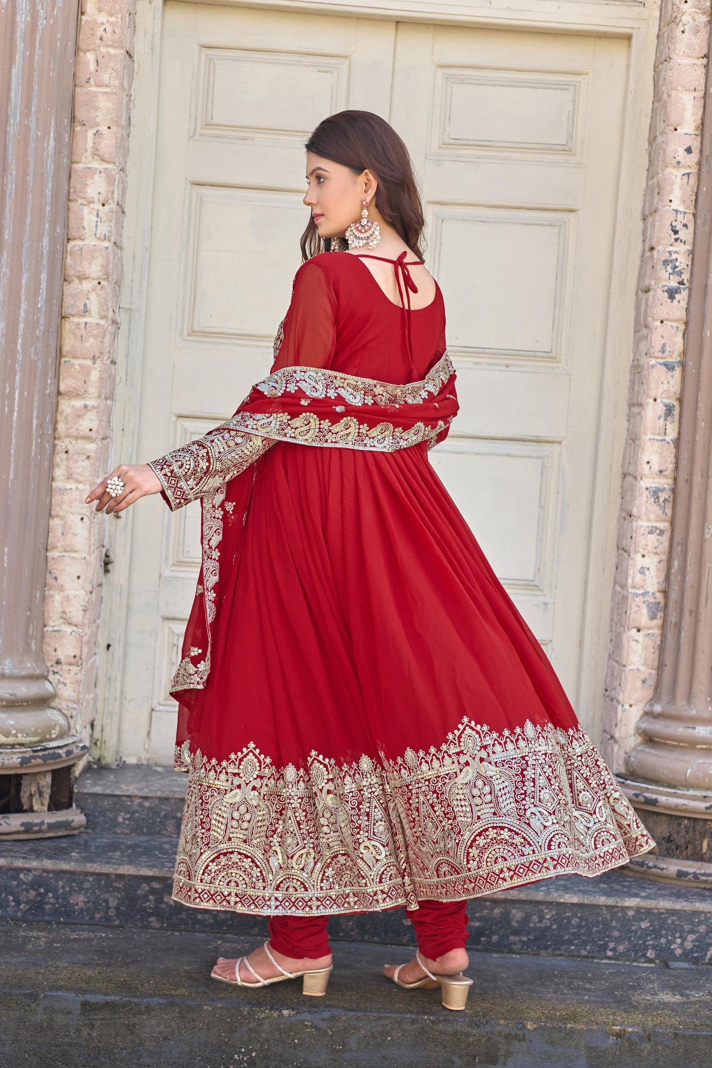 Karwachauth Special Red Georgette Anarkali Gown Set