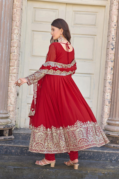 Karwachauth Special Red Georgette Anarkali Gown Set