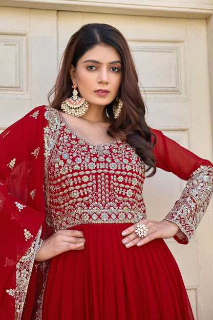 Karwachauth Special Red Georgette Anarkali Gown Set