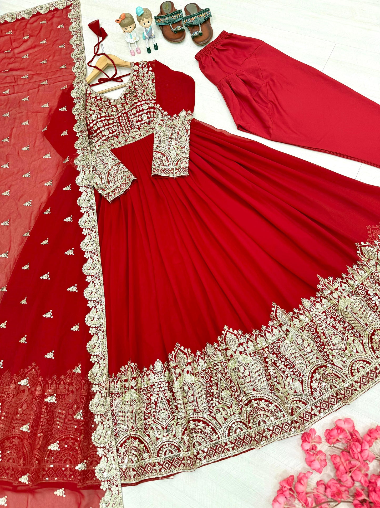 Karwachauth Special Red Georgette Anarkali Gown Set
