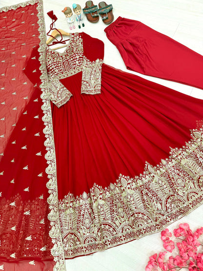 Karwachauth Special Red Georgette Anarkali Gown Set