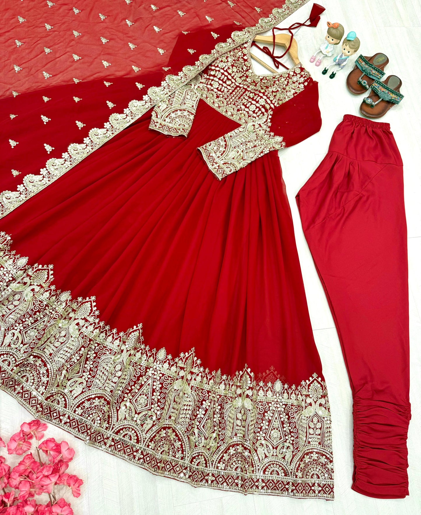 Karwachauth Special Red Georgette Anarkali Gown Set