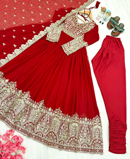 Karwachauth Special Red Georgette Anarkali Gown Set