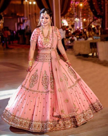 Gajri Color Bridal Wear Embroidered Sequence Work Lehenga Choli