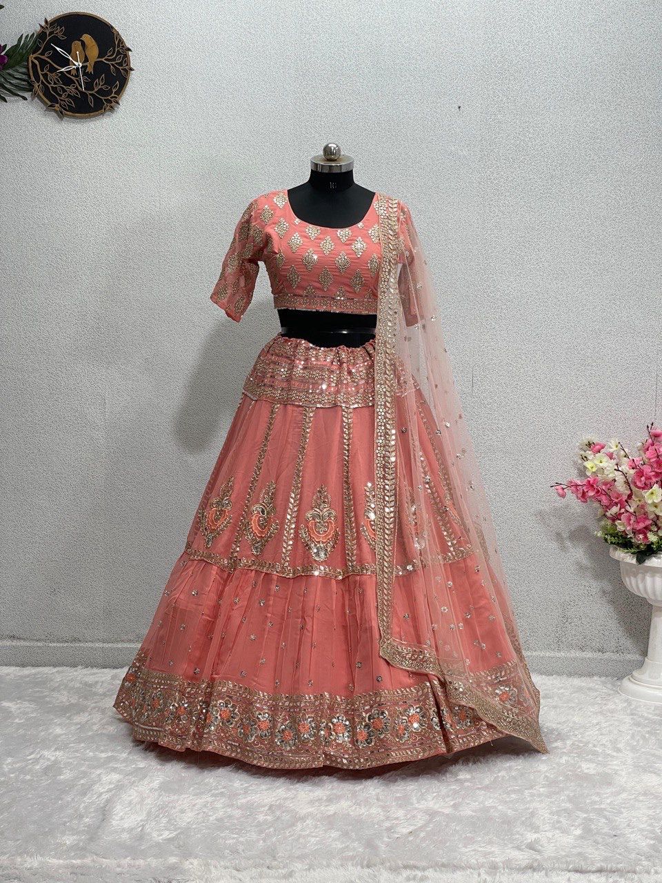 Gajri Color Bridal Wear Embroidered Sequence Work Lehenga Choli