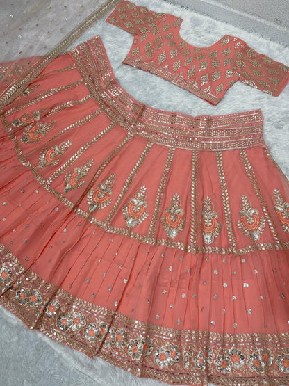 Gajri Color Bridal Wear Embroidered Sequence Work Lehenga Choli
