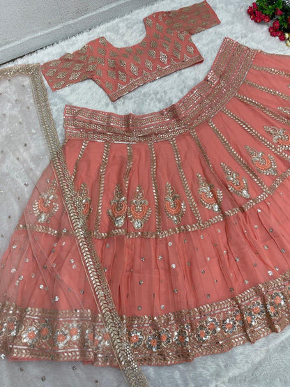 Gajri Color Bridal Wear Embroidered Sequence Work Lehenga Choli