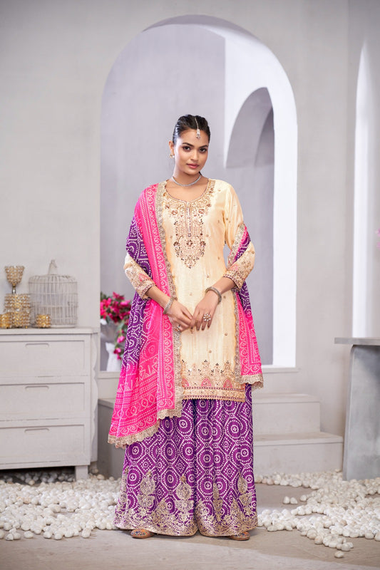 Elegant Off White with Pink Sharara suit by Suroor Gulzar 2223