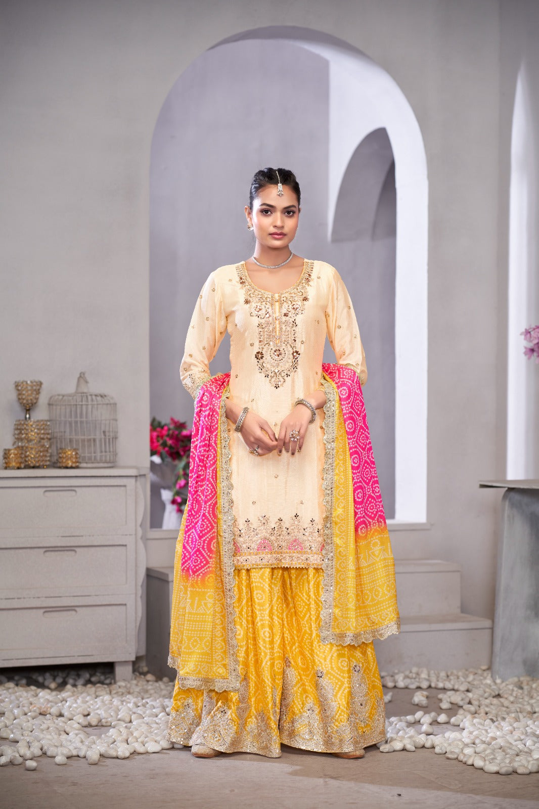 Premium Quality Gulzar Branded Yellow Sharara Suit -2221