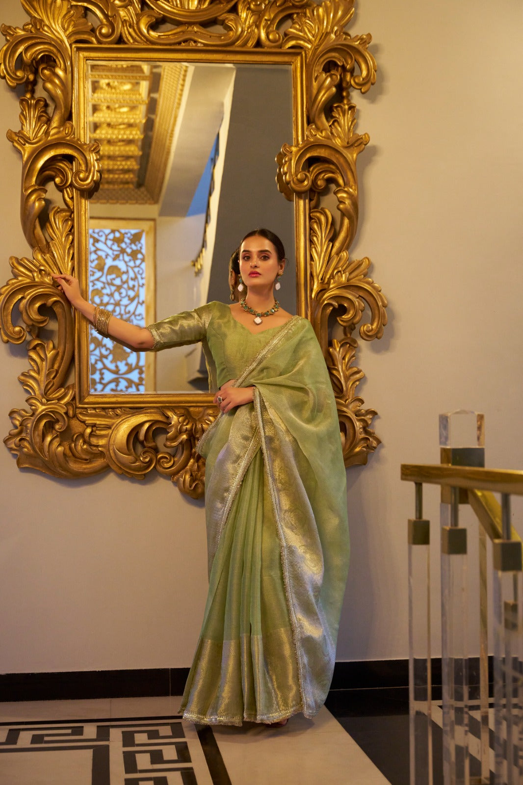 Traditional Elegance Party Wear Pista Saree
