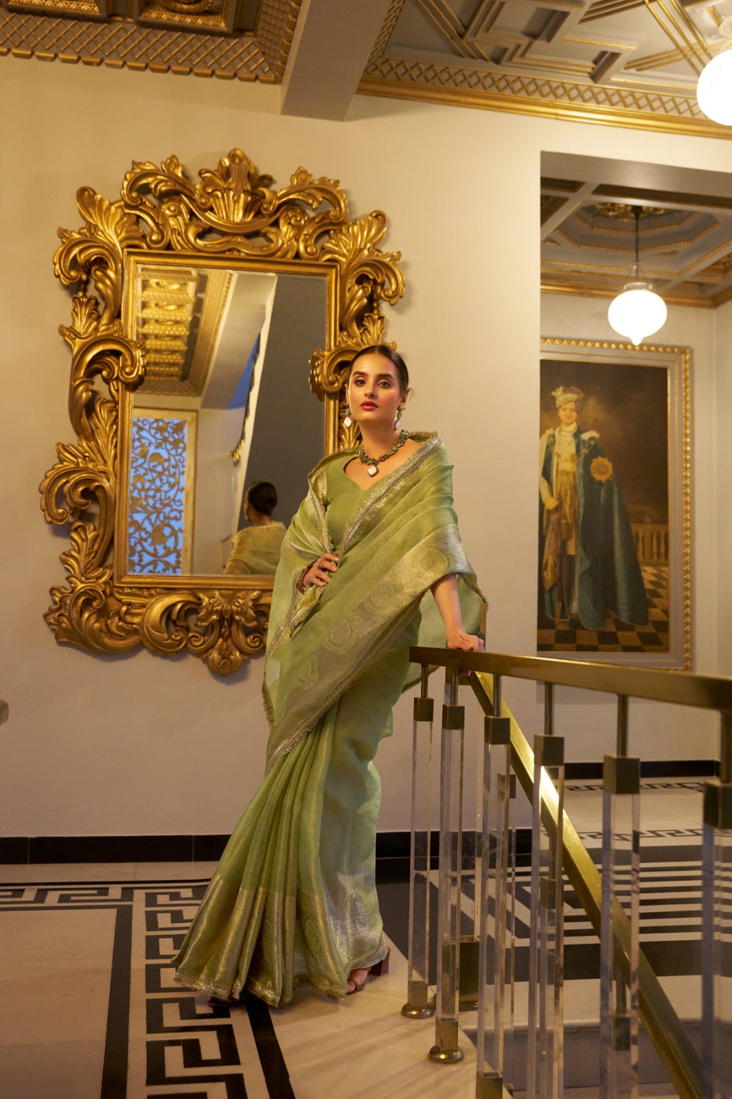 Traditional Elegance Party Wear Pista Saree