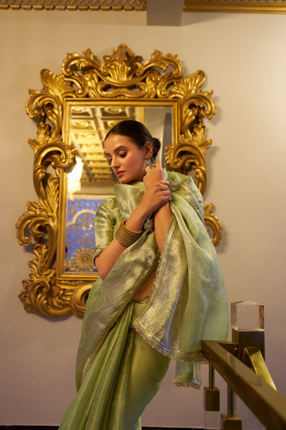 Traditional Elegance Party Wear Pista Saree